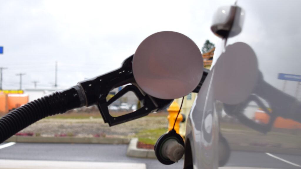 a gas pump is shown at a gas station